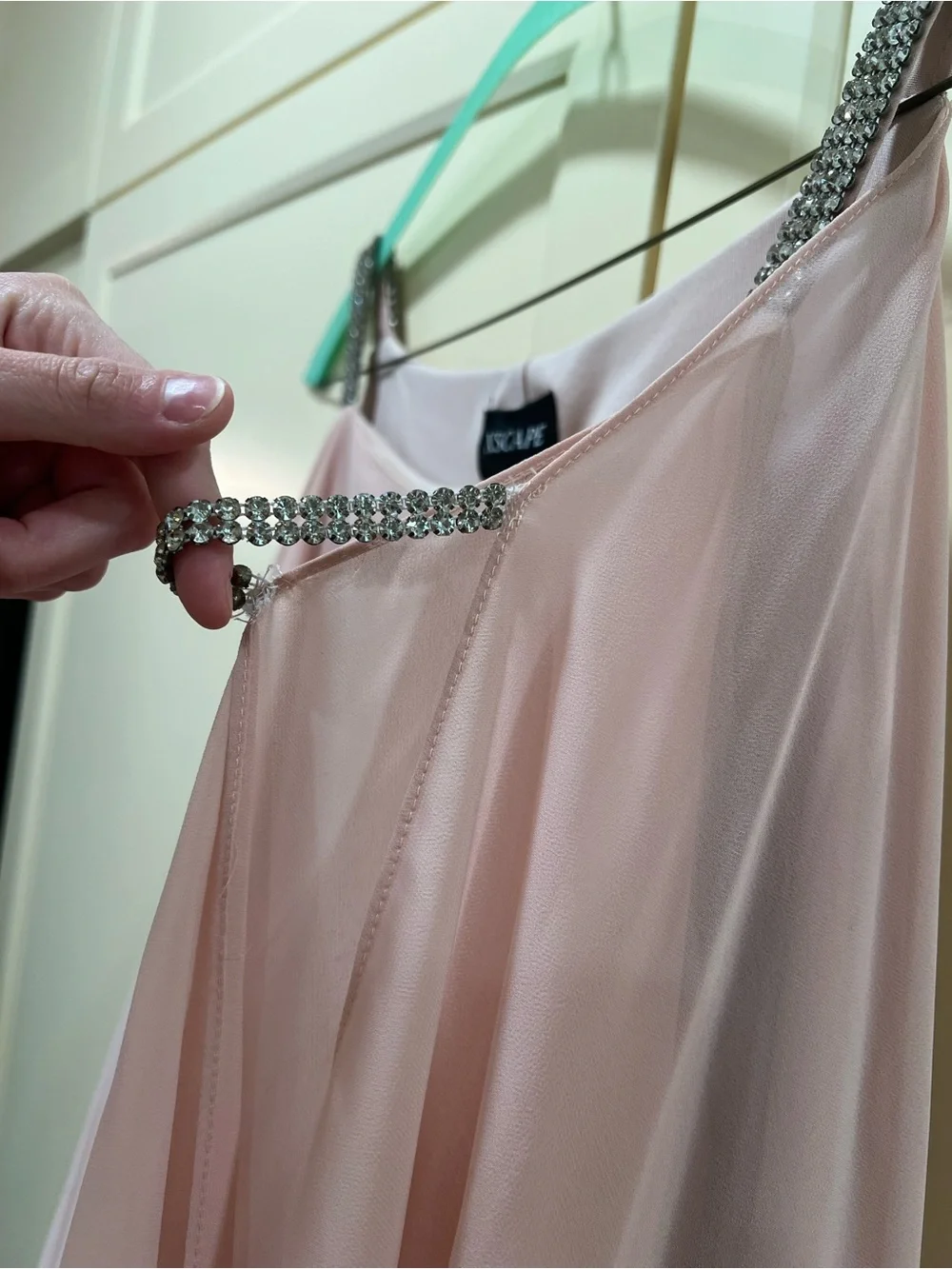 Xscape Light Blush Layered Evening Gown with Beaded Straps